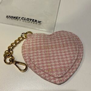 Stoney Clover Lane Heart Bag Charm - Shimmer Pink Woven Houndstooth